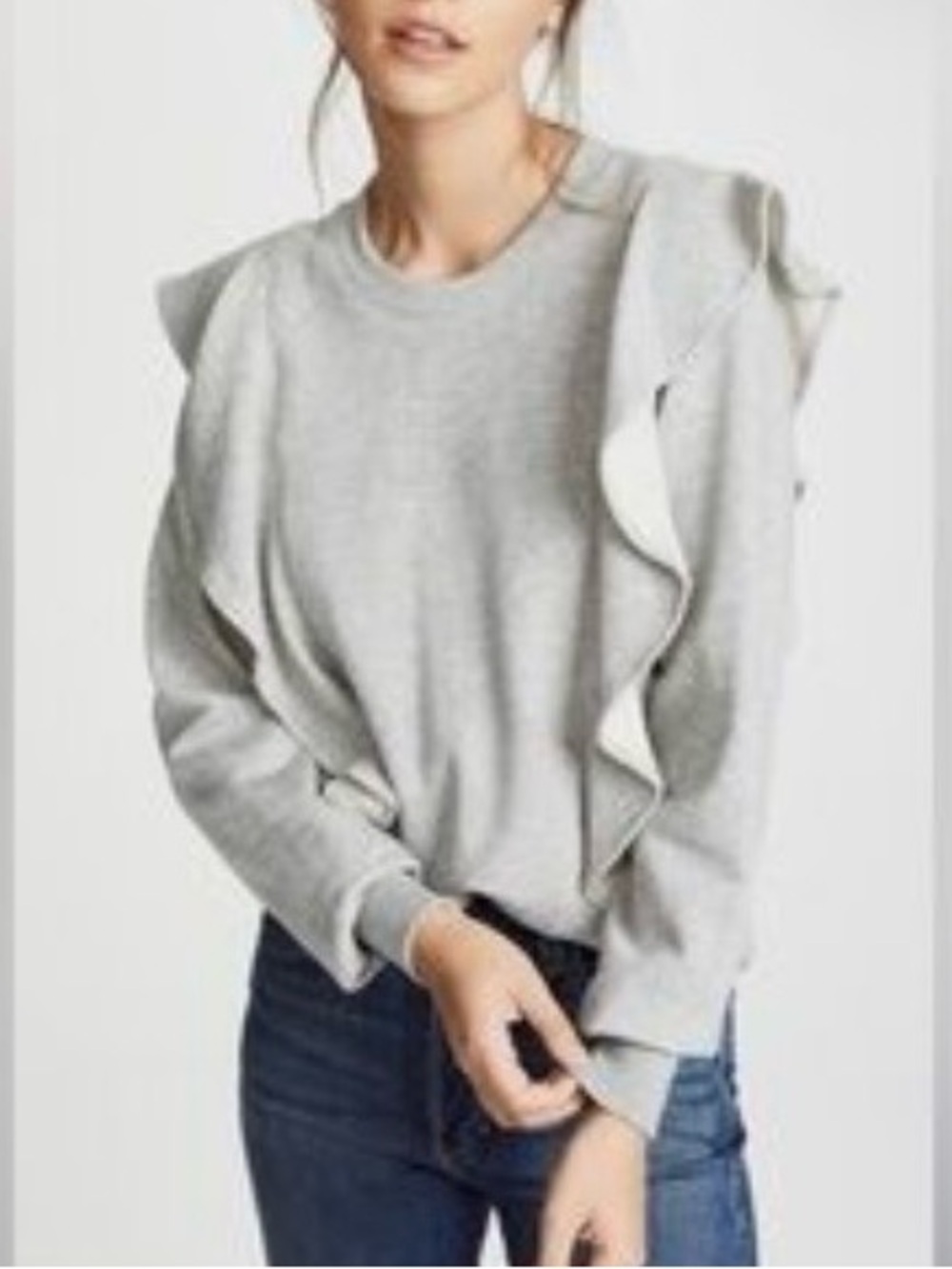A.L.C. Keller Ruffle Crewneck Pullover Sweatshirt in Heather Grey Sz S Like New
